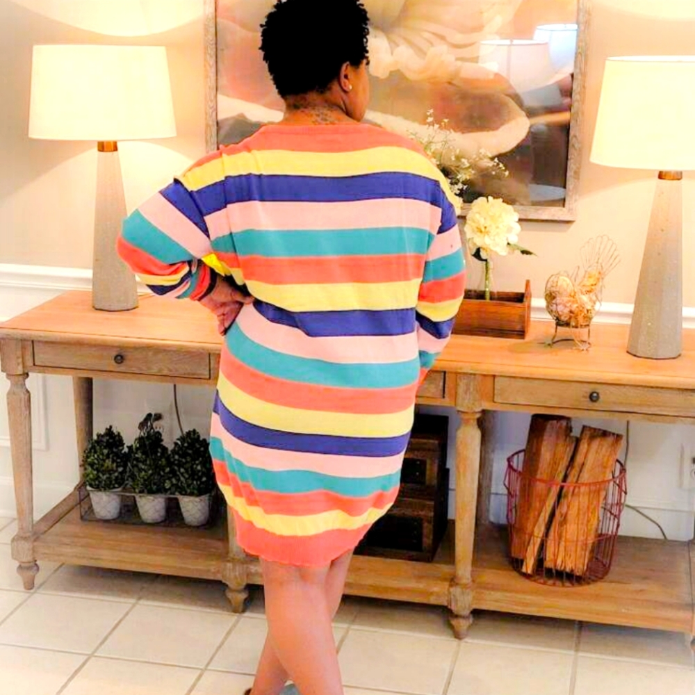 ODDY Rainbow Stripe Sweater Dress | Cozy Knit Statement Dress S–2X - Picture 3 of 7